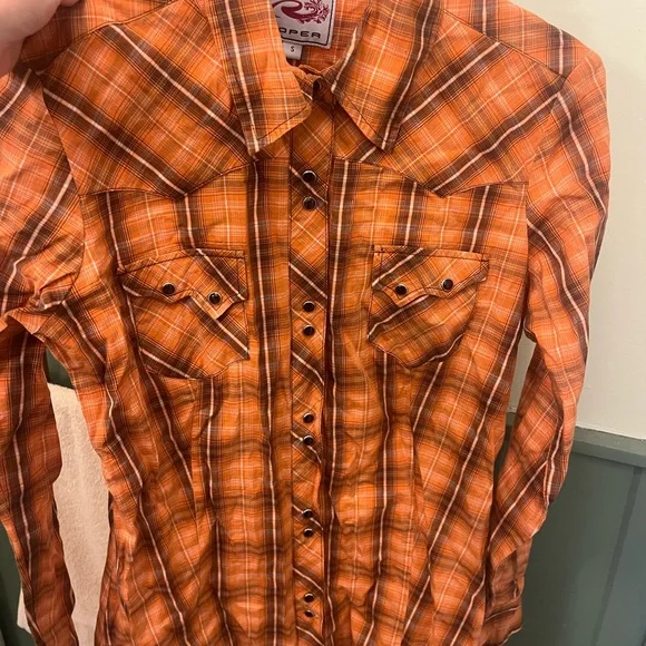 Roper Orange Plaid Western Shirt - Picture 3 of 15